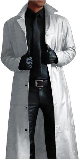 Mens Retro Leather Jacket Long Steampunk Overcoat Long Sleeve Open Front Cardigan Jacket Vintage Trench Coat S-3XL