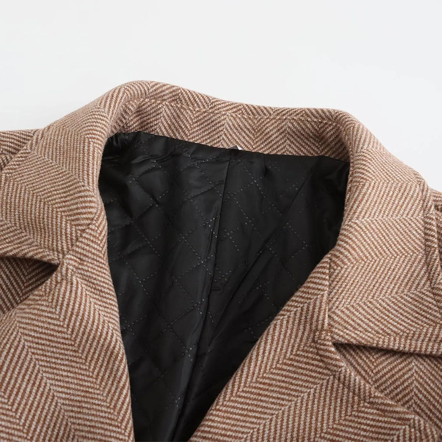 Men's Single Breasted Winter Pea Coat Warm Wool Blend Casual Overcoat with Pockets
