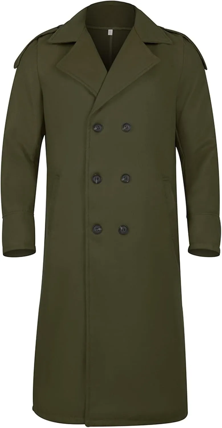 Men's Slim Fit Warm Long Jacket Wool Blend Classic Notched Collar Overcoat with Pockets