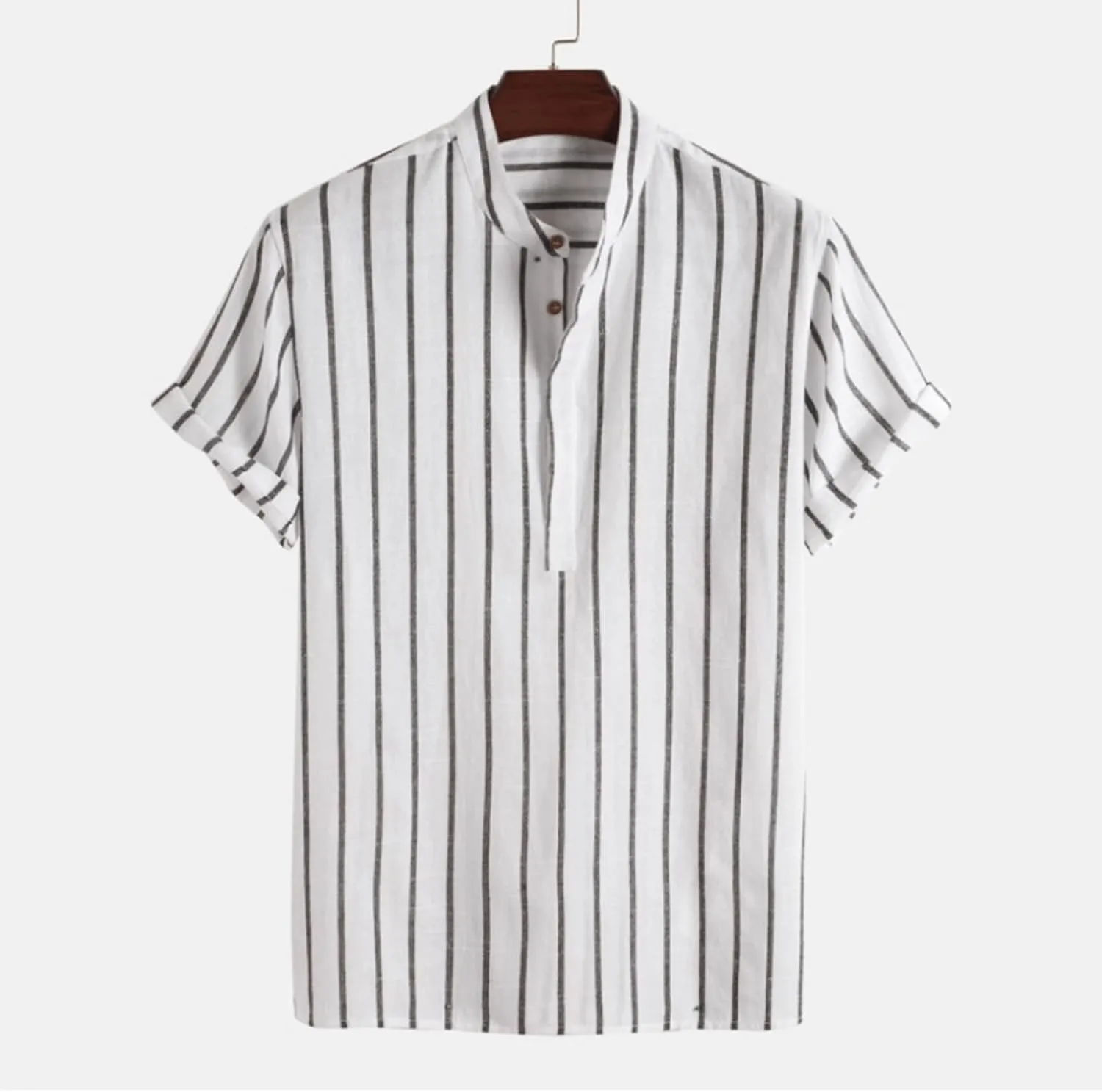Men's Striped Shirt Untucked Shirt Casual Short Sleeve Shirt Wrinkle Free Wedding Shirts Summer Beach Vacation Shirts