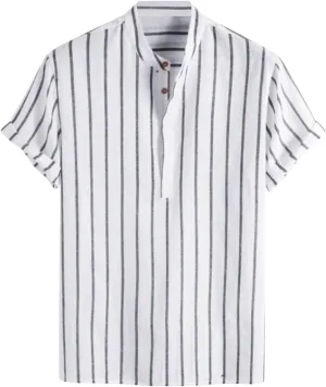 Men's Striped Shirt Untucked Shirt Casual Short Sleeve Shirt Wrinkle Free Wedding Shirts Summer Beach Vacation Shirts