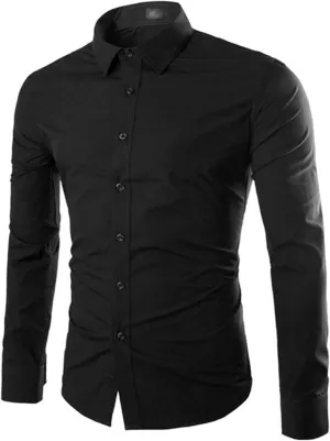 Men's Stylish Casual Business Shirt Slim Fit Long Sleeve Button Up Dress Shirt Solid Formal Dress Shirt