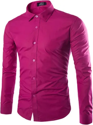 Men's Stylish Casual Business Shirt Slim Fit Long Sleeve Button Up Dress Shirt Solid Formal Dress Shirt