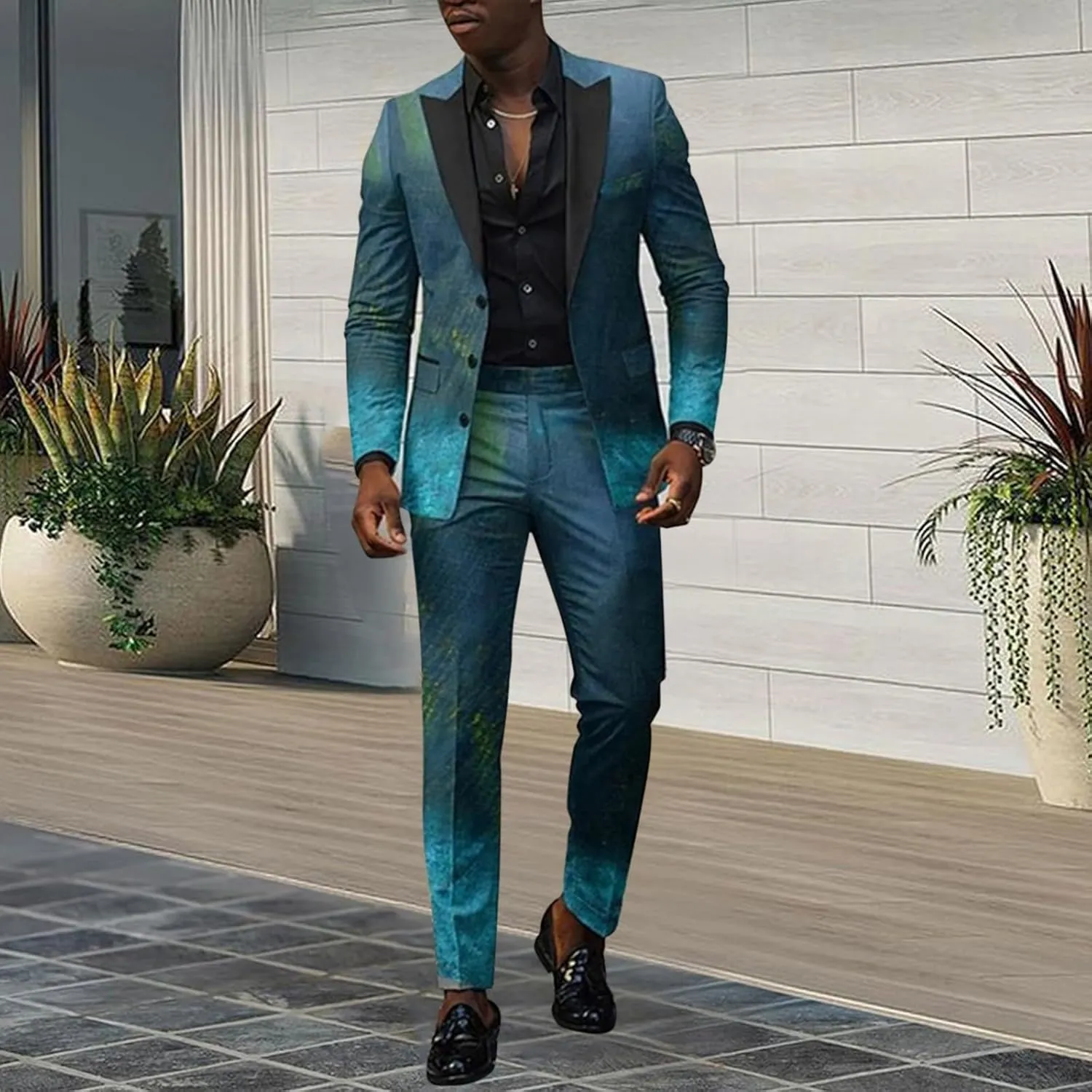 Mens Stylish Suit Sets Slim Fit 3 Button Blazer Jacket and Pants Wedding Prom Tuxedo Set Casual Business Suit Sets