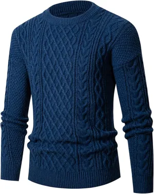Mens Sweater Plus Size Cable Knit Pullover Jumpers Classic Long Sleeve Crew Neck Twist Textured Casual Sweaters