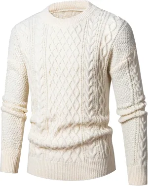 Mens Sweater Plus Size Cable Knit Pullover Jumpers Classic Long Sleeve Crew Neck Twist Textured Casual Sweaters