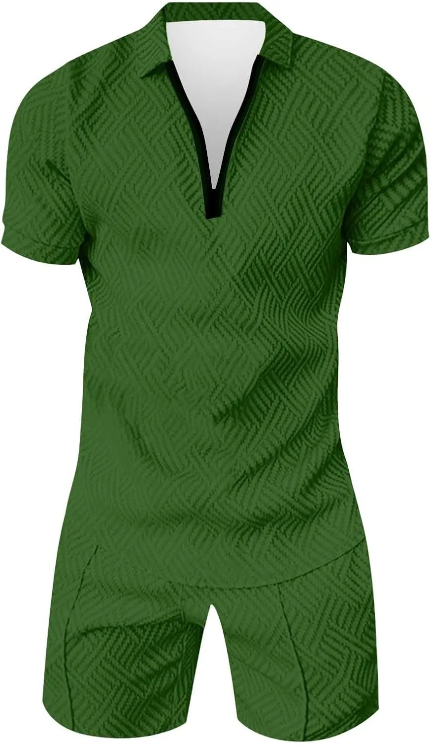 Men's Track Suits 2 Piece Striped Quarter Zipper Summer Sets Outfits Polo Shirt Breathable Casual Short Sleeve and Shorts Set