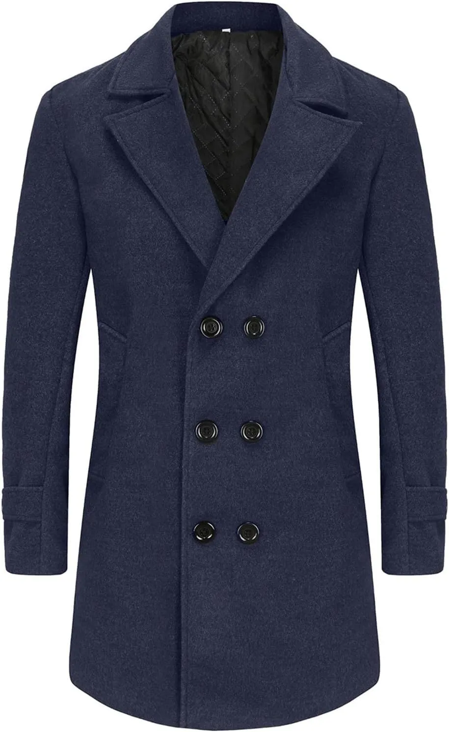 Men's Trench Casual Long Jacket Winter Classic Wool Blend Overcoat with Pockets