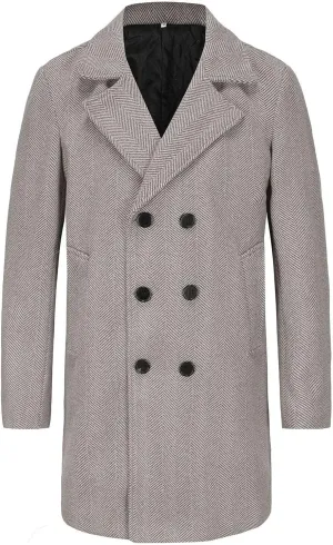 Men's Trench Casual Long Jacket Winter Classic Wool Blend Overcoat with Pockets