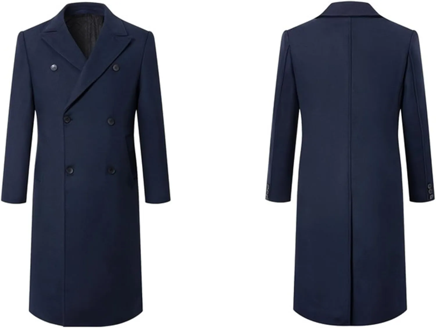 Men's Trench Casual Long Jacket Winter Classic Wool Blend Overcoat with Pockets