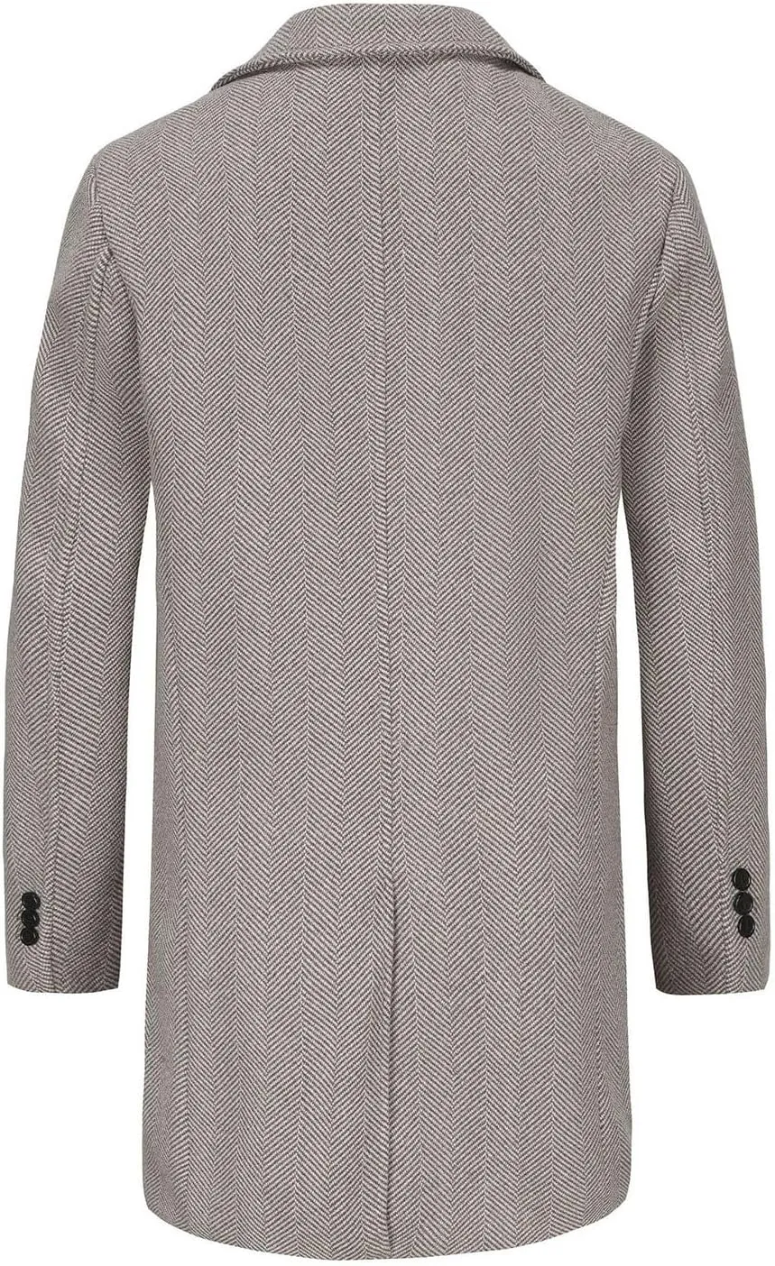 Men's Trench Casual Long Jacket Winter Classic Wool Blend Overcoat with Pockets