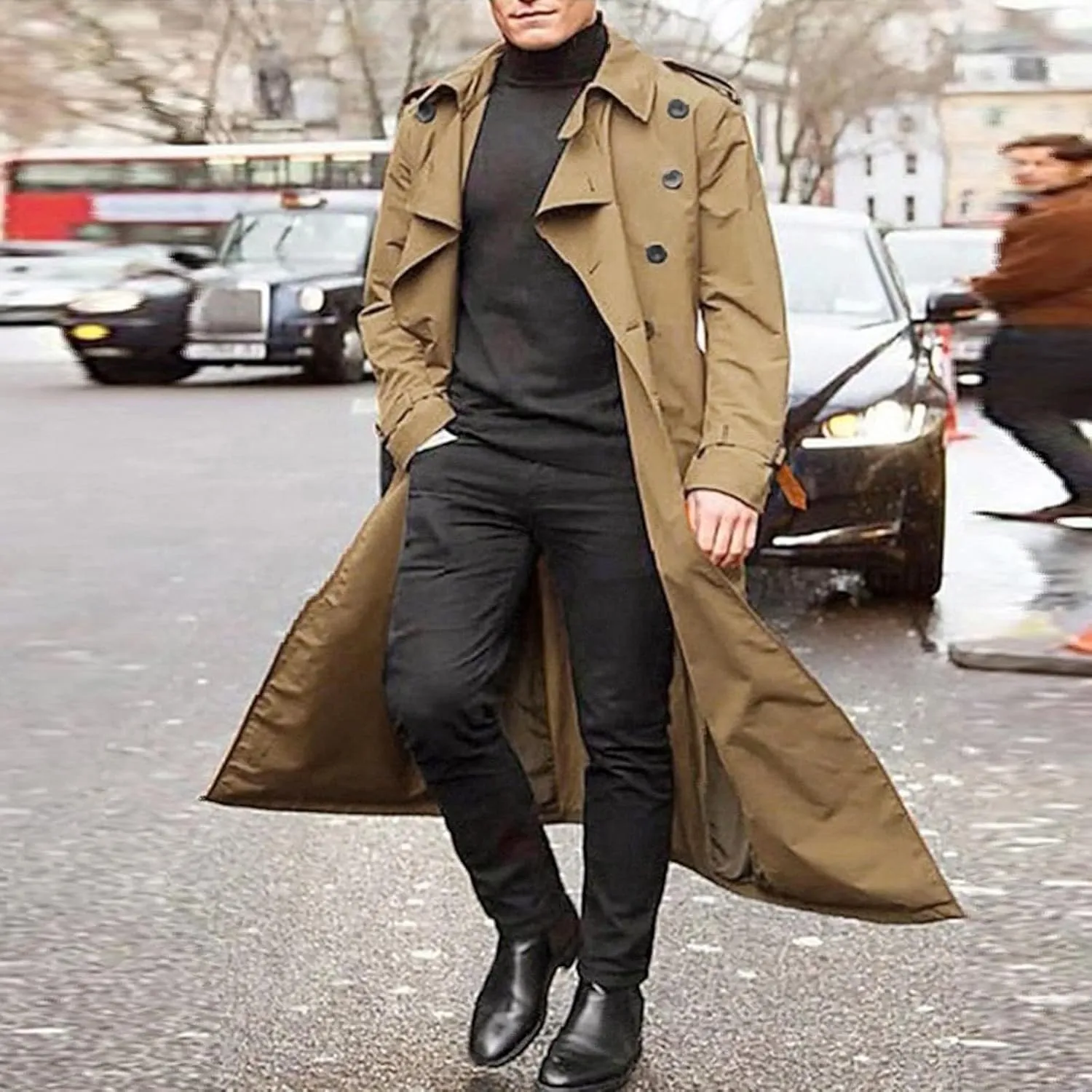 Men's Trench Coat Fall Winter Double Breasted Trench Coat Oversized Casual windbreaker Lapel Long Jacket Overcoat