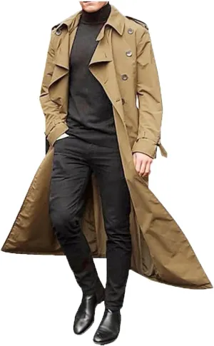 Men's Trench Coat Fall Winter Double Breasted Trench Coat Oversized Casual windbreaker Lapel Long Jacket Overcoat