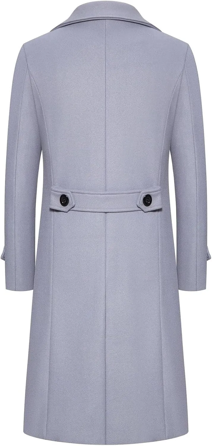 Men's Trench Coat Fashion Easy Notch Lapel Business Casual Fleece Jacket Solid Long Pea Coat Windbreaker Overcoat