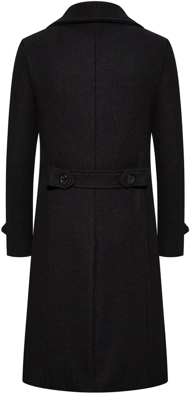 Men's Trench Coat Fashion Easy Notch Lapel Business Casual Fleece Jacket Solid Long Pea Coat Windbreaker Overcoat