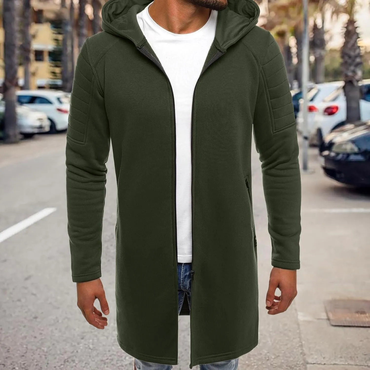 Mens Trench Coat Full Zip Lightweight Raincoat Casual Spread Collar Windbreak Jacket Long Classic Business Overcoat