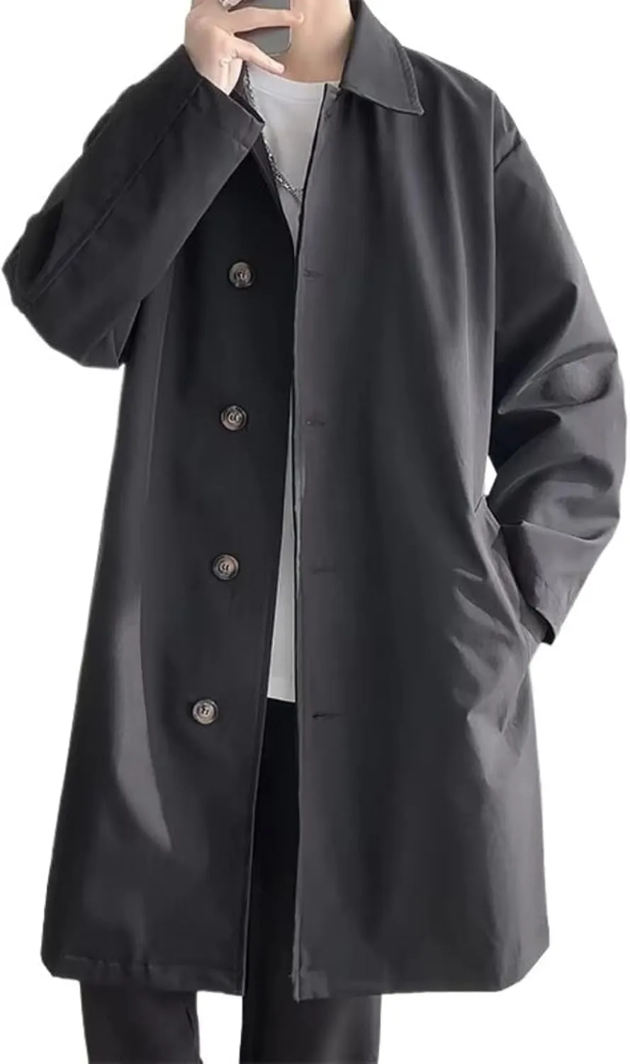 Men's Trench Coat long Men Solid Color Single Breasted Loose Casual Trench Man Streetwear