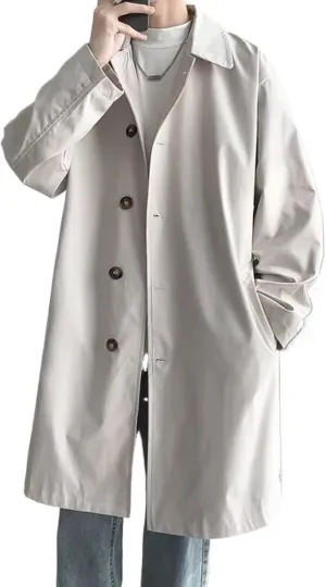 Men's Trench Coat long Men Solid Color Single Breasted Loose Casual Trench Man Streetwear