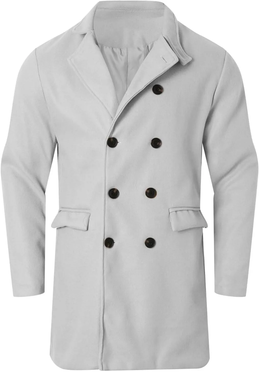 Mens Trench Coat Notch Lapel Double Breasted Casual Pea Coat Winter Warm Coat Long Business Overcoat Windbreaker