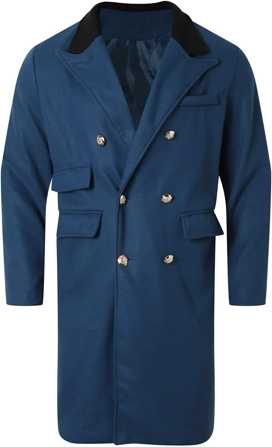 Mens Trench Coat Notch Lapel Double Breasted Mid Long Slim Fit Peacoat Winter Business Overcoat Warm Pea Coat M-2XL