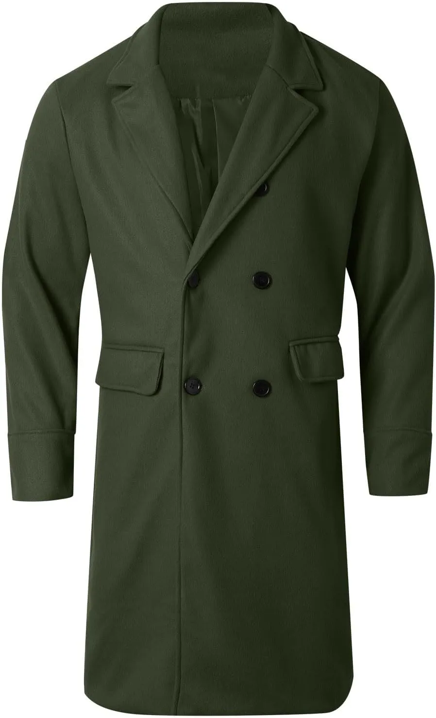 Mens Trench Coat Notched Lapel Double Breasted Casual Pea Coat Winter Warm Coat Long Business Overcoat Windbreaker