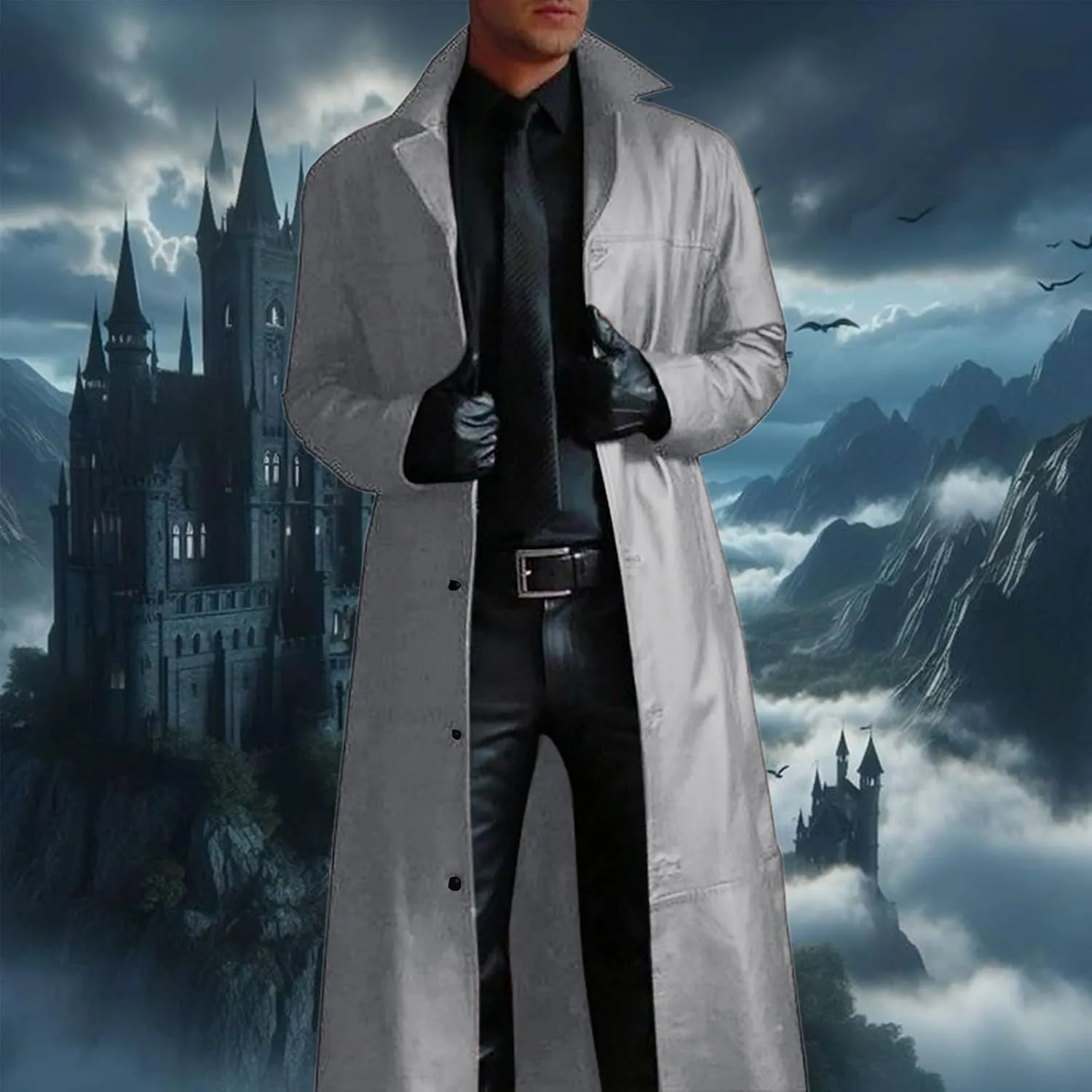 Men's Trench Coat Slim Fit Notch Lapel Single Breasted Overcoat Winter Warm Cotton Business Long Jacket Windbreaker