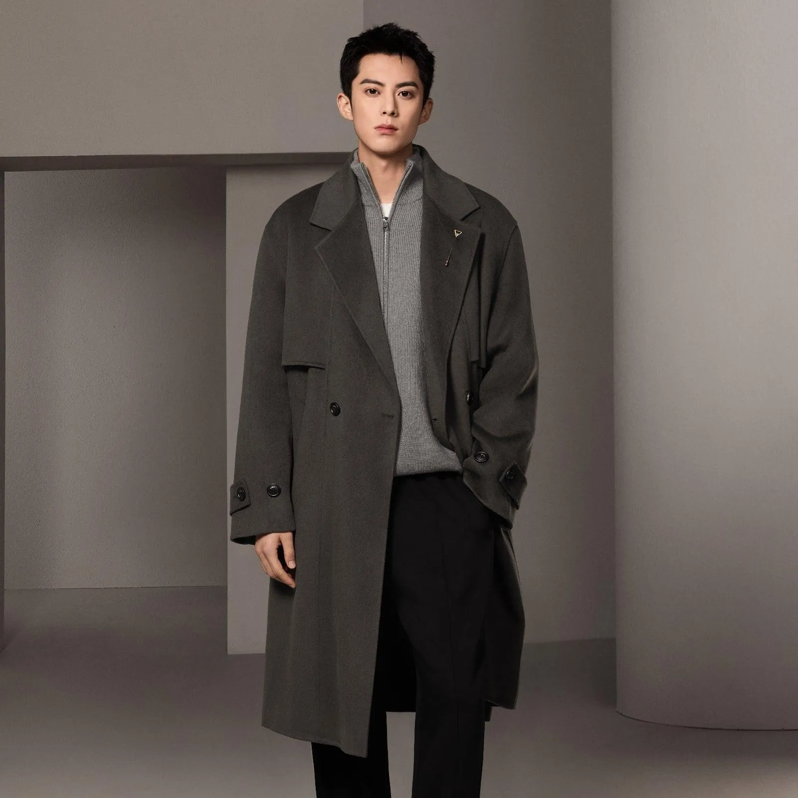 Men's Trench Style Double-sided Wool Coat