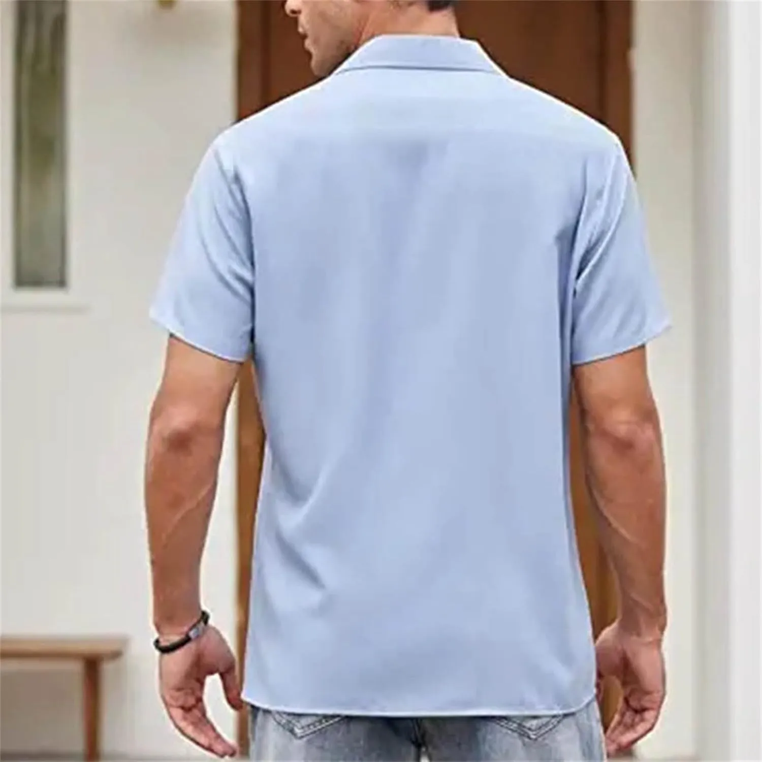 Men's Vintage Bowling Shirt Striped Button Lapel Shirts Summer Cuba Short Sleeve Tops Beach Holiday Casual Tops