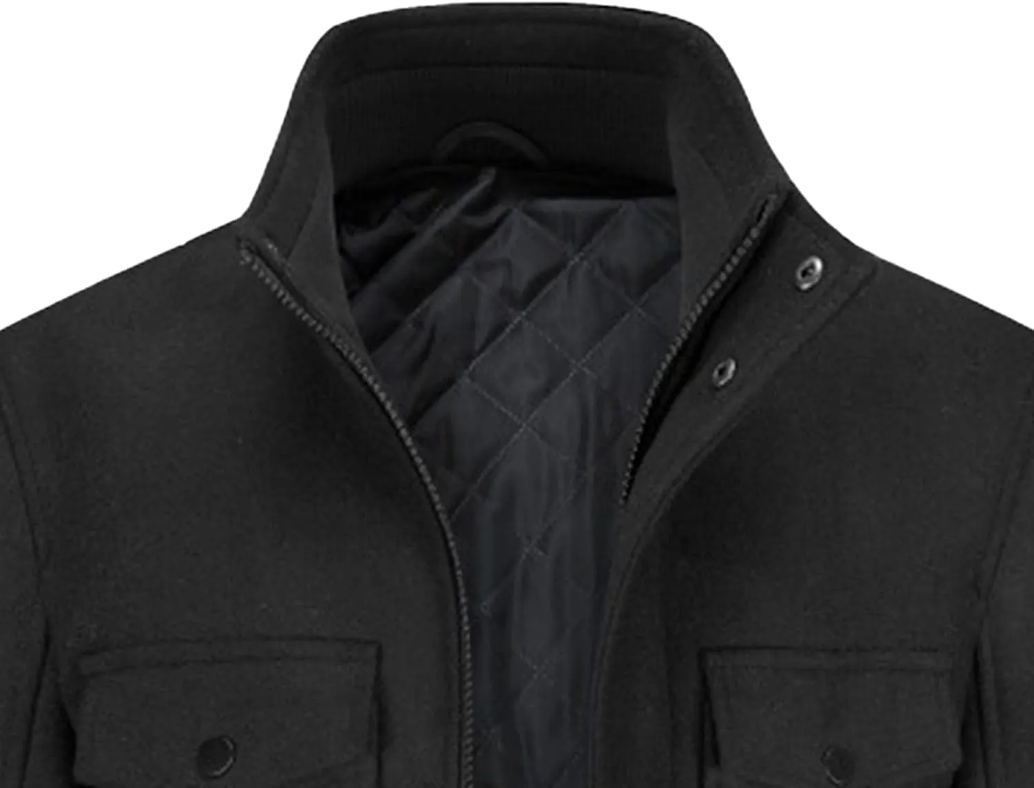 Men's Winter Slim Fit Pea Coat Zipper Casual Woolen Trench Coats Stand Collar Wool Blend Peacoat
