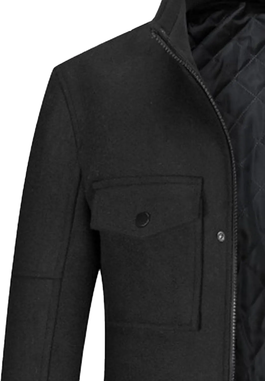 Men's Winter Slim Fit Pea Coat Zipper Casual Woolen Trench Coats Stand Collar Wool Blend Peacoat
