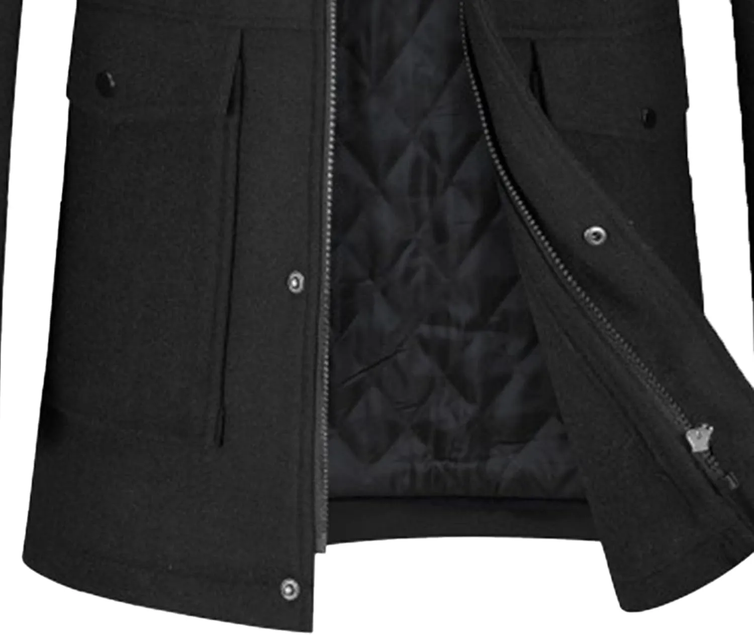 Men's Winter Slim Fit Pea Coat Zipper Casual Woolen Trench Coats Stand Collar Wool Blend Peacoat