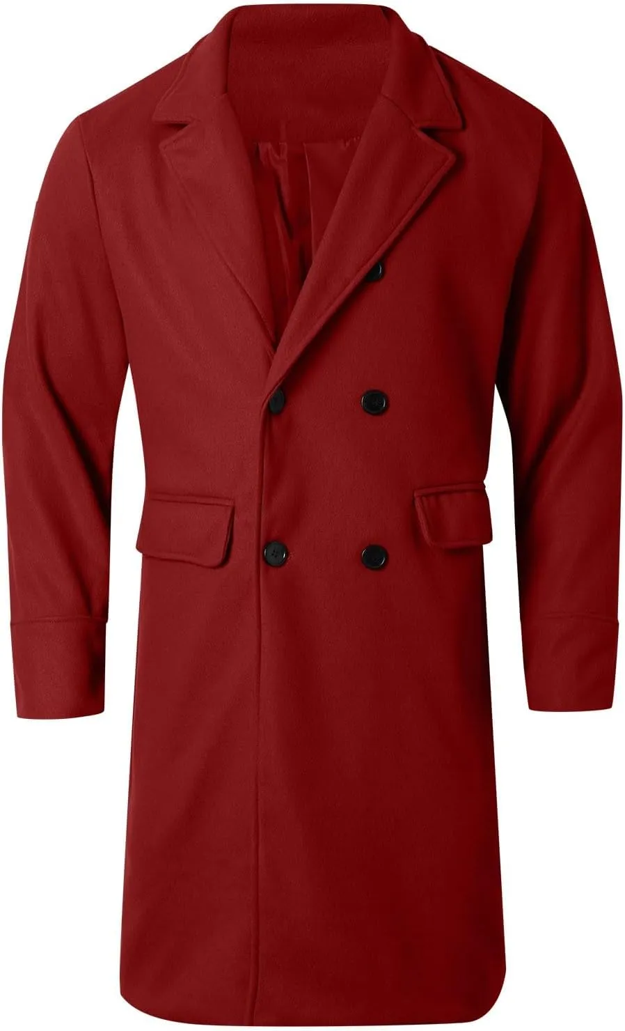 Men's Winter Trench Coat Wool Blend Pea Coat Slim Fit Notched Lapel Double Breasted Overcoat Business down Jacket