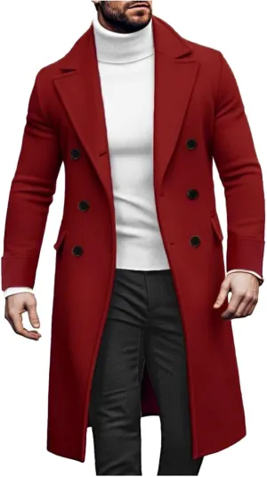 Men's Winter Trench Coat Wool Blend Pea Coat Slim Fit Notched Lapel Double Breasted Overcoat Business down Jacket