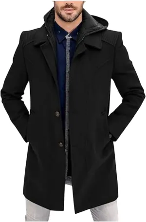 Men's Winter Trench Coat Wool Blend Pea Coat Slim Fit Notched Lapel Double Breasted Overcoat Business down Jacket
