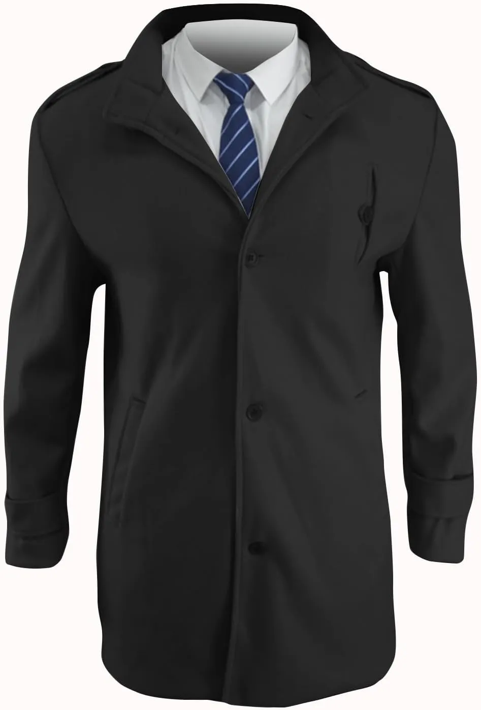Men's Wool Blend Classic Peacoat Trench Slim Fit Notched Collar Overcoat with Pockets