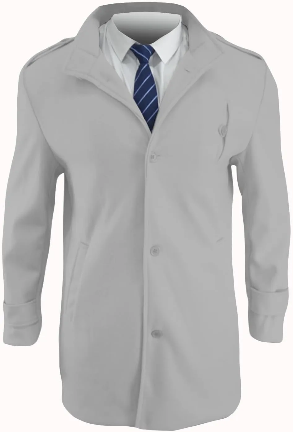 Men's Wool Blend Classic Peacoat Trench Slim Fit Notched Collar Overcoat with Pockets