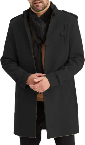 Men's Wool Blend Classic Peacoat Trench Slim Fit Notched Collar Overcoat with Pockets
