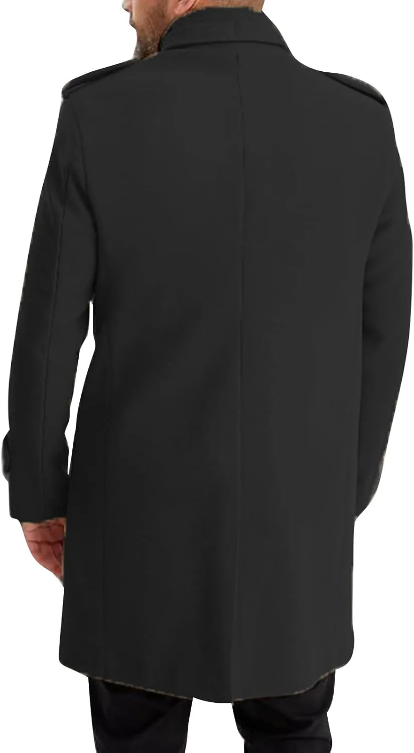 Men's Wool Blend Classic Peacoat Trench Slim Fit Notched Collar Overcoat with Pockets