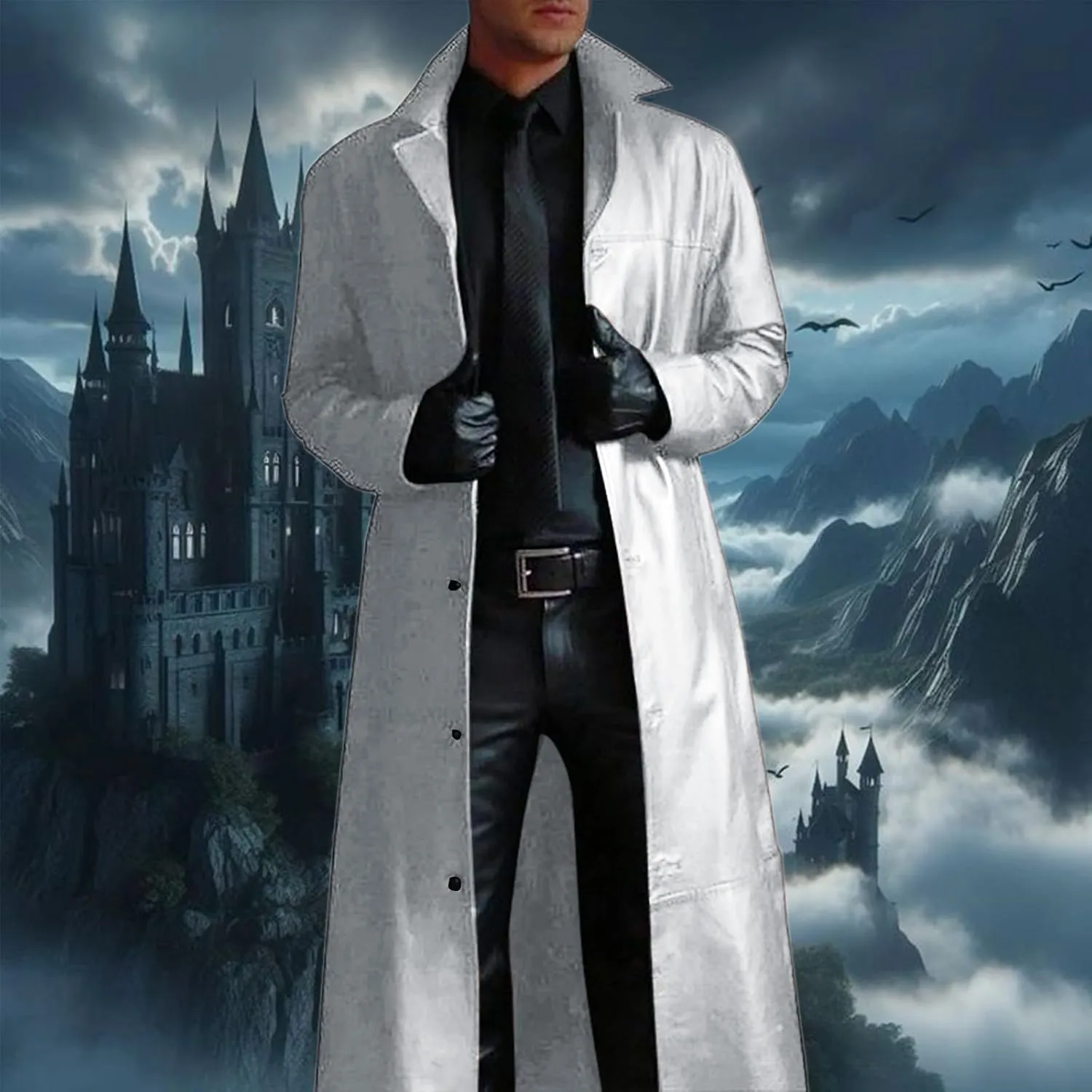 Mens Wool Blend Coat Winter Trench Coats Notched Lapel Collar Single Breasted Overcoat Classic Peacoat With Pockets
