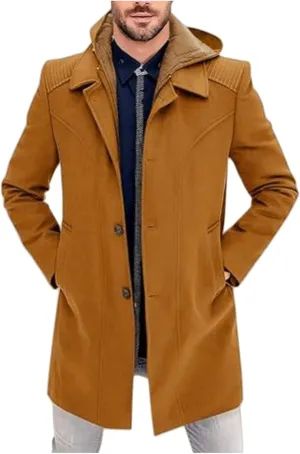 Mens Wool Blend Coat Winter Trench Coats Notched Lapel Warm Double Breasted Overcoat Classic Peacoat with Pockets