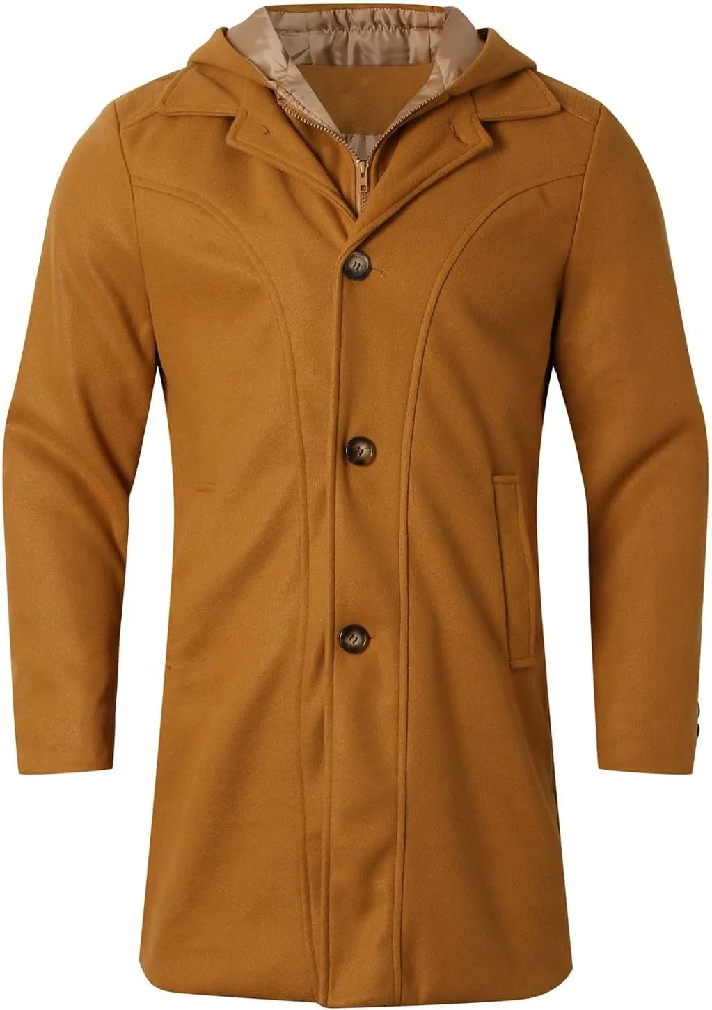Mens Wool Blend Coat Winter Trench Coats Notched Lapel Warm Double Breasted Overcoat Classic Peacoat with Pockets