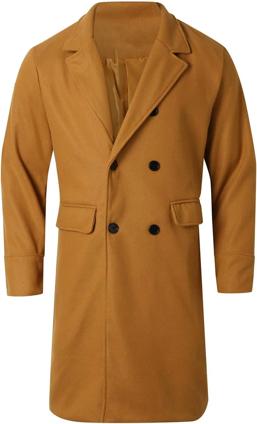 Men's Wool Blend Pea Coat Notched Collar Double Breasted Overcoat Warm Winter Trench Coat Long Jacket Witn Pockets