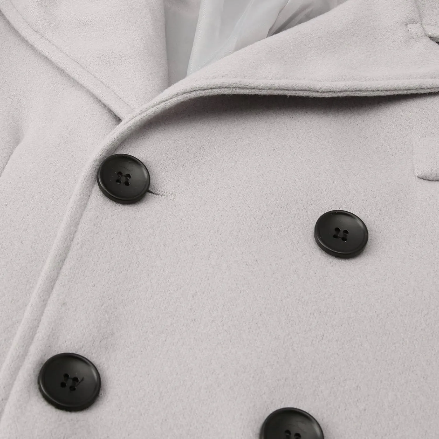 Men's Wool Blend Pea Coat Notched Collar Double Breasted Overcoat Warm Winter Trench Coat Long Jacket Witn Pockets