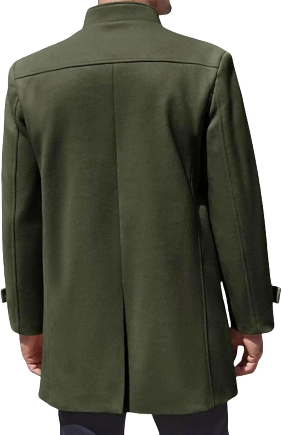 Men's Wool Blend Pea Coat Notched Collar Single Breasted Long Jacket Thicken Knee Length Overcoat Winter Trench Coat
