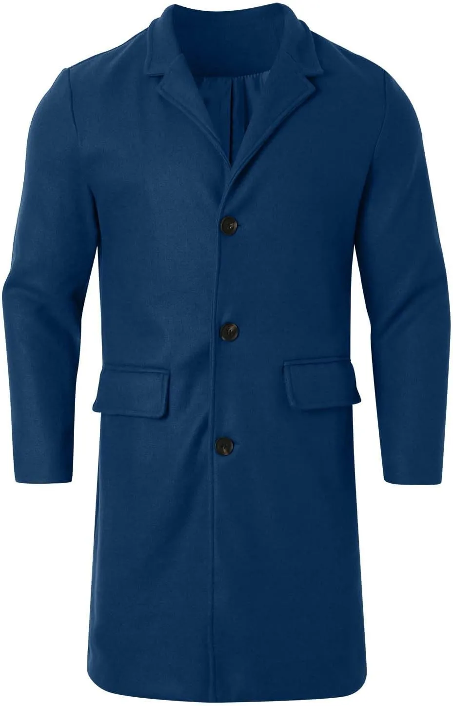 Men's Wool Blend Pea Coat Notched Collar Single Breasted Long Jacket Thicken Knee Length Overcoat Winter Trench Coat