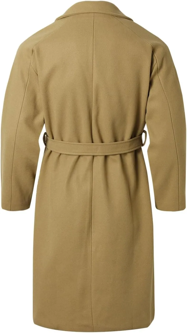 Men's Wool Blend Pea Coat Notched Collar Single Breasted Long Jacket Thicken Knee Length Overcoat Winter Trench Coat