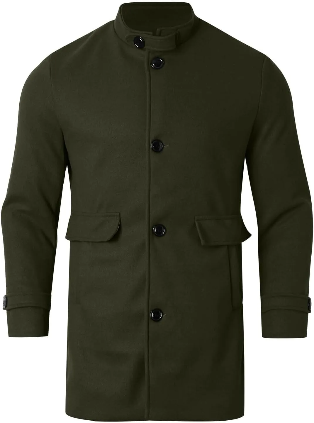 Men's Wool Blend Pea Coat Notched Collar Single Breasted Long Jacket Thicken Knee Length Overcoat Winter Trench Coat