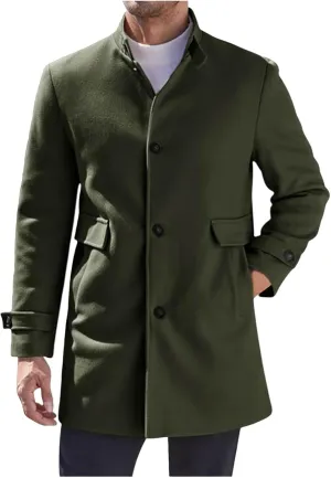 Men's Wool Blend Pea Coat Notched Collar Single Breasted Long Jacket Thicken Knee Length Overcoat Winter Trench Coat