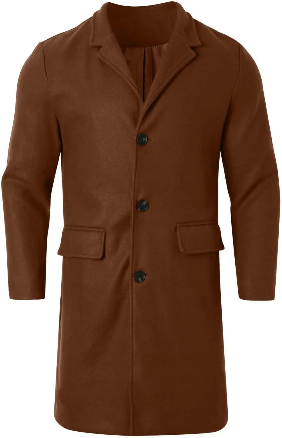 Men's Wool Blend Pea Coat Notched Collar Single Breasted Long Overcoat Warm Winter Trench Coat Business Windbreaker