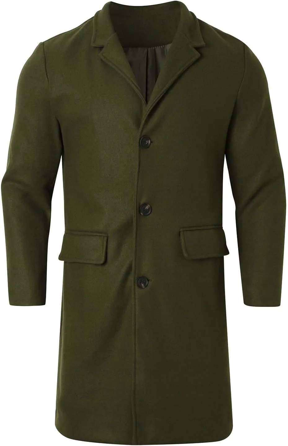 Men's Wool Blend Pea Coat Notched Collar Single Breasted Long Overcoat Warm Winter Trench Coat Business Windbreaker